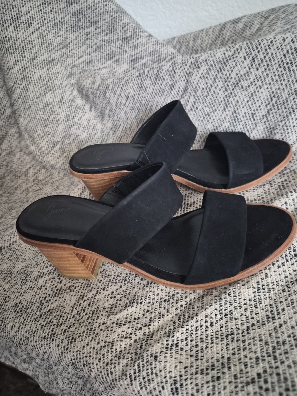Joie Black Suede Two-Band Mid Heel Slide Mules